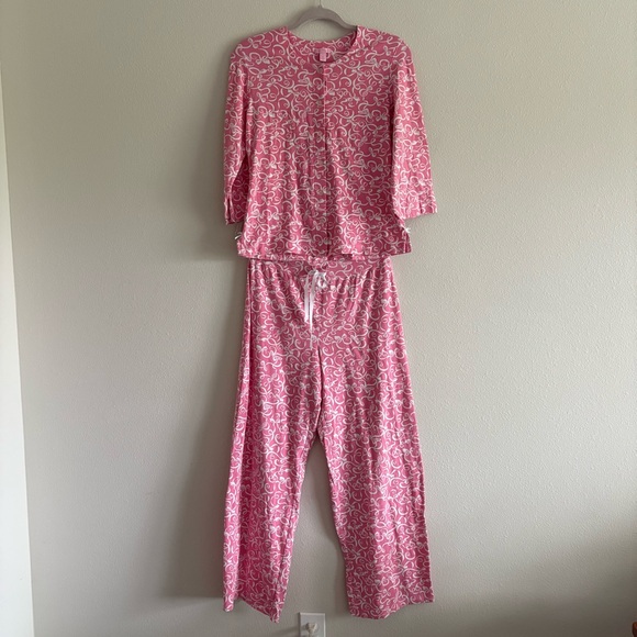 Other - Lilly Pulitzer 2-Piece Pajama Set Buttondown Top & Pants Women Medium Pink Bows